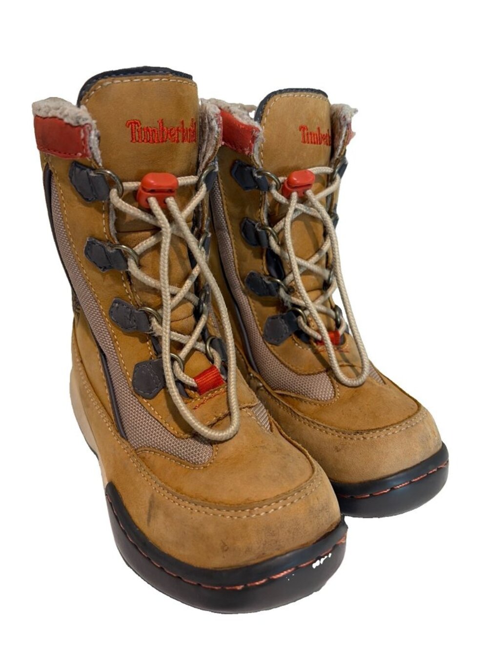 Timberland Boots Kids Size 13 Brown Leather Lace Up Fleece Lining Winter Warm